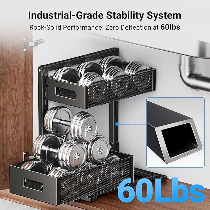 Under Sink Organizer, Metal Under Sink Organizers and Storage, Slide Out Pull Out Cabinet Organizer for Kitchen, Bathroom, Pantry, Laundry, Study, Black - ModernBath