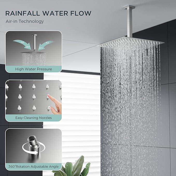 FORIOUS Shower Head System, 10 Inch Rain Shower Faucet Set with Handheld Spray Combo Rough-in Valve, Solid Brass Pressure Balanced Valve Trim Kit, Ceiling Mount, Brushed Nickel - ModernBath