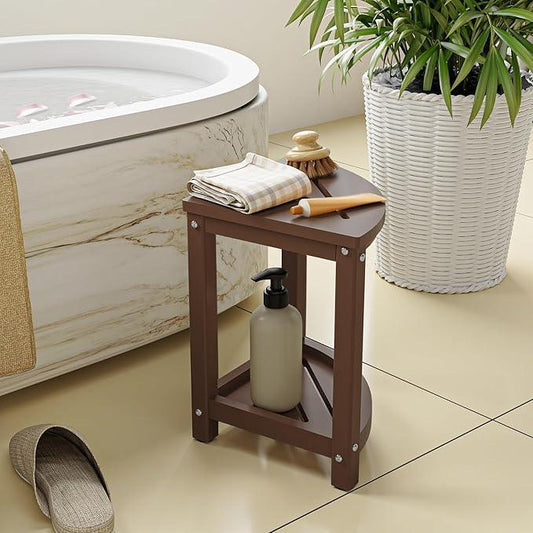 ONSGLM Shower Stool for Inside Shower, Corner Shower Bench Seat, HDPE Waterproof Shower Stool for Shaving Legs with Baffle Storage Shelf, Shower Seat/Foot Rest for Bathroom, Indoor/Outdoor Use, Brown - ModernBath