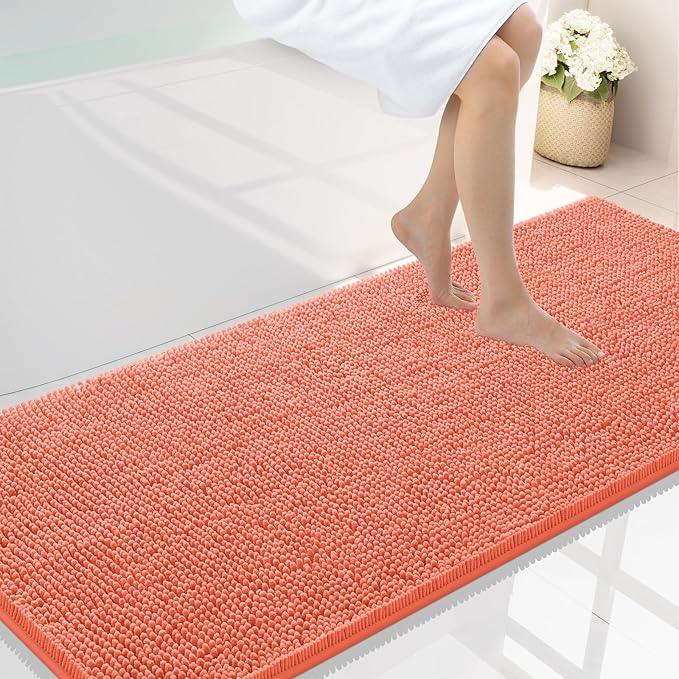 Smiry Luxury Chenille Bathroom Rugs 59x24, Extra Soft and Absorbent Shaggy Bath Mat, Machine Washable, Non-Slip Plush Carpet Runner for Tub, Shower, and Floor, Home Decor Accessories, Coral - ModernBath