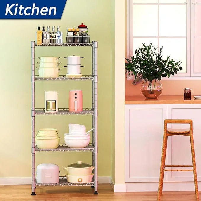 REGILLER 5-Wire Shelving Metal Storage Rack Adjustable Shelves,Standing Storage Shelf Units for Laundry Bathroom Kitchen Pantry Closet(Silver,11.8" D x 16.6" W x 53.5" H) - ModernBath