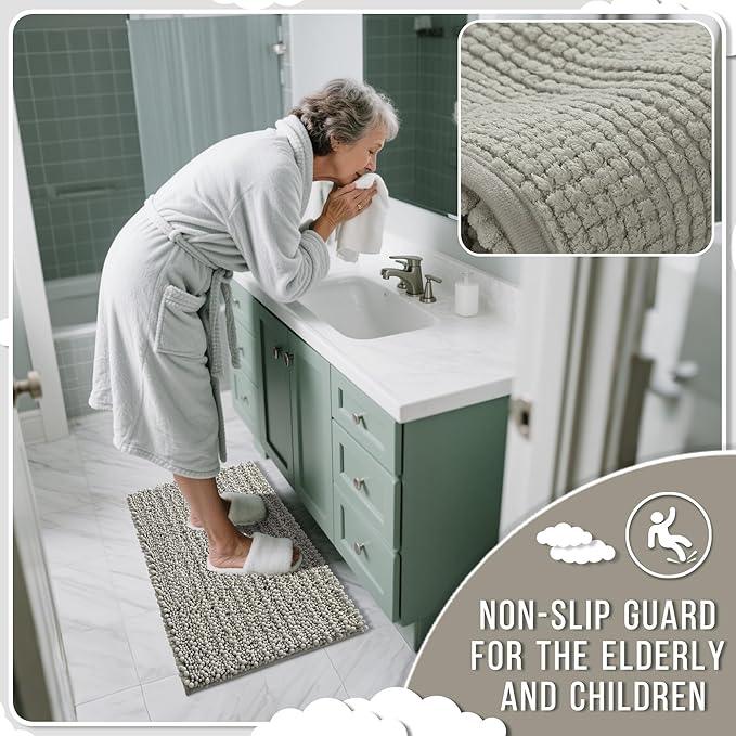 Yimobra Large Bathroom Rugs Non Slip Washable 36x24 Inch - Ultra Soft Absorbent Chenille Bath Mat, Quick Dry Shaggy Floor Carpet for Tub Shower, Sand Home Decor Accessories - ModernBath