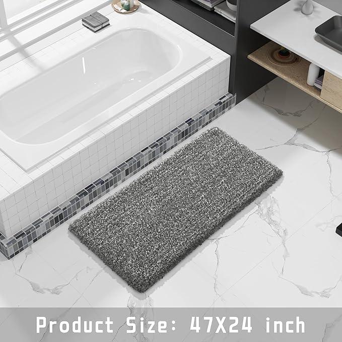 Yimobra Luxury Bathroom Rugs, Fluffy Bath Mats, Non Slip, Water Absorbent Microfiber, Machine Washable, Plush Runner Shower Rug, Thick Matts for Bathroom Floor/Tub, 47"x 24", Light Gray and Black Gray - ModernBath