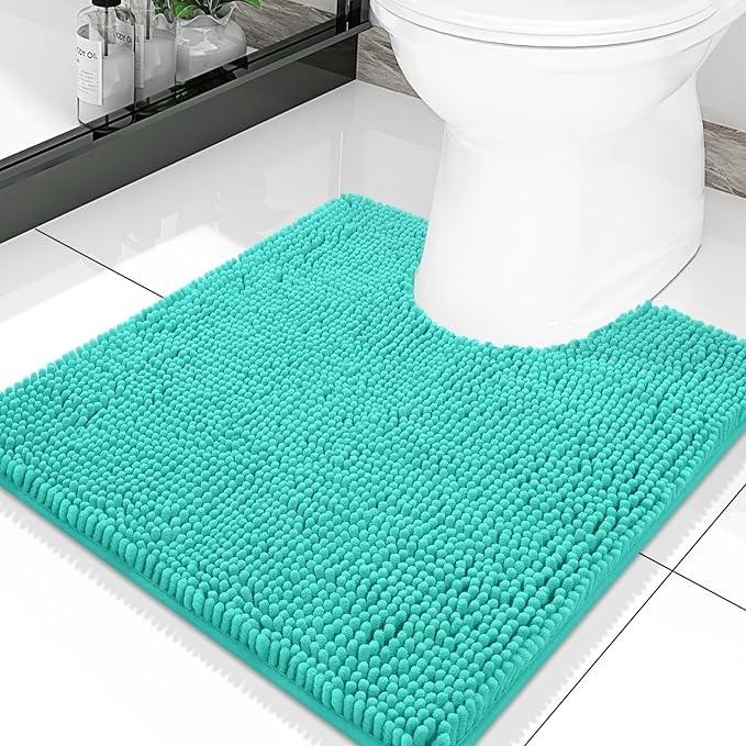Smiry Luxury Chenille Toilet Rugs U-Shaped 20x20, Soft Absorbent Non-Slip Contour Bathroom Rugs for Toilet, Machine Washable Contoured Bath Mats, Turquoise - ModernBath