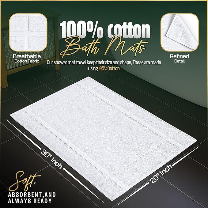 Pearl Linens Pack of 12 100% Cotton Bath Mat 20x30 inches, Soft & Absorbent Quick Dry Bathroom Mat Set, Not Bathroom Rugs, After Shower Mat, Bath Tub Mat, 687 GSM, Machine Washable, White - ModernBath