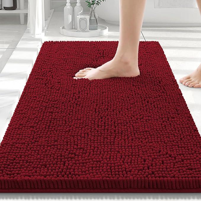 Smiry Luxury Chenille Bathroom Rugs 30x20, Extra Soft and Absorbent Shaggy Bath Mat, Machine Washable, Non-Slip Plush Carpet Runner for Tub, Shower, and Floor, Home Decor Accessories, Red - ModernBath