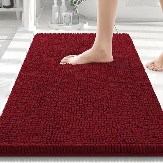 Smiry Luxury Chenille Bathroom Rugs 30x20, Extra Soft and Absorbent Shaggy Bath Mat, Machine Washable, Non-Slip Plush Carpet Runner for Tub, Shower, and Floor, Home Decor Accessories, Red - ModernBath