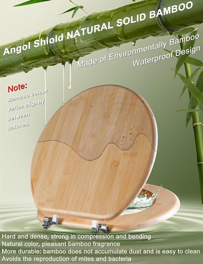 Round Bamboo Toilet Seat with Zinc Alloy Hinges, Easy to Install also Easy to Clean, Natural Bamboo, Light, 16.5-inch - ModernBath