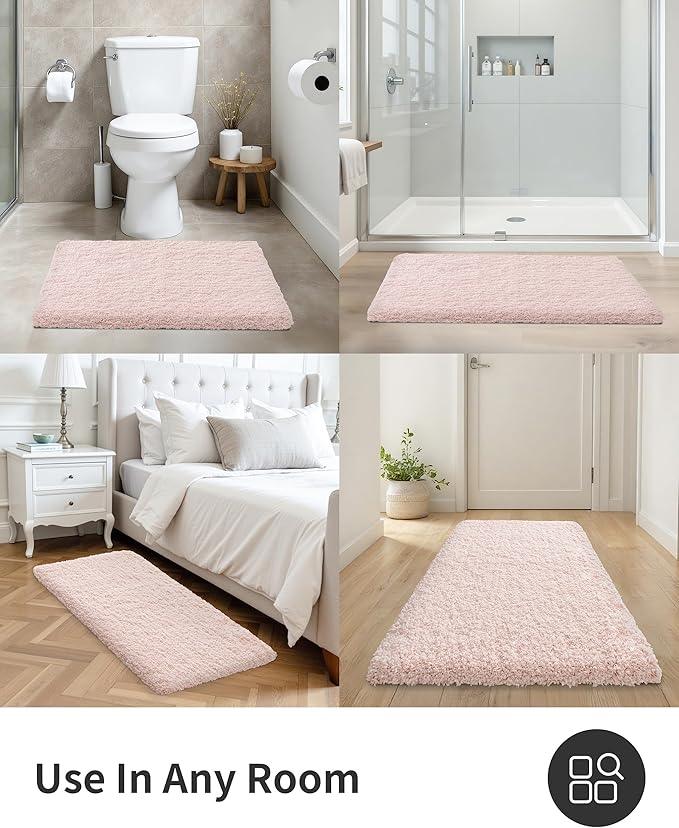 ILANGO Pink Christmas Bathroom Rugs 60" × 24" Non Slip & Super Absorbent Extra Thick Soft, Washable Bath Carpet Runner for Floor, Microfiber Plush Shaggy Bath Mats with Rubber for Bathtub Shower Room - ModernBath