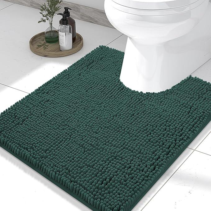 Smiry Luxury Chenille Toilet Rugs U-Shaped 24x20, Soft Absorbent Non-Slip Contour Bathroom Rugs for Toilet, Machine Washable Contoured Bath Mats, Green - ModernBath