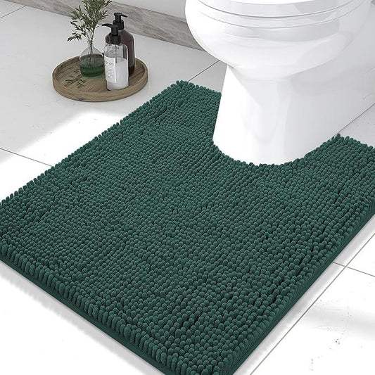 Smiry Luxury Chenille Toilet Rugs U-Shaped 24x20, Soft Absorbent Non-Slip Contour Bathroom Rugs for Toilet, Machine Washable Contoured Bath Mats, Green - ModernBath