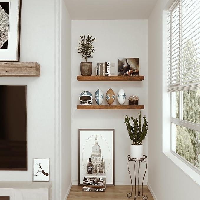 Vivelove 24 inchs Bathroom Floating Shelves for Wall, 9.1” Deep x 1.6” Thick Wall Shelves for Bedroom, Living Room, Kitchen, Office, Rustic Farmhouse Shelf Decor with Invisible Bracket, Set of 2 - ModernBath