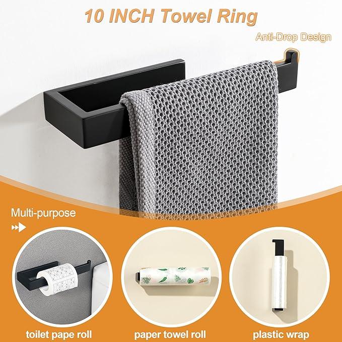 SAYAYO 7-Piece Bathroom Hardware Set Black, Includes 16 Inch Towel Bar, Towel Ring, Toilet Paper Holder & 4Pcs Coat Hooks Wall Mount, Towel Racks for Bathroom Accessories Set SUS304 Stainless Steel - ModernBath