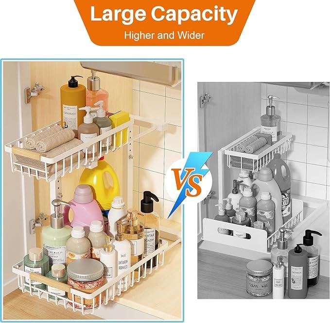 REALINN Under Sink Organizer, Height Adjustable Under Sink Organizers and Storage, 2 Tier Pull Out Drawer Cabinet Storage for Kitchen Bathroom, 1 Pack, White - ModernBath