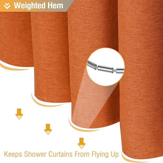 BTTN Orange Shower Curtain - Linen Textured Heavy Duty Waterproof Cloth Shower Curtain Set with 12 Plastic Hooks, Hotel Spa Luxury Simple Decorative Thick Fabric Shower Curtains for Bathroom - 72x72 - ModernBath