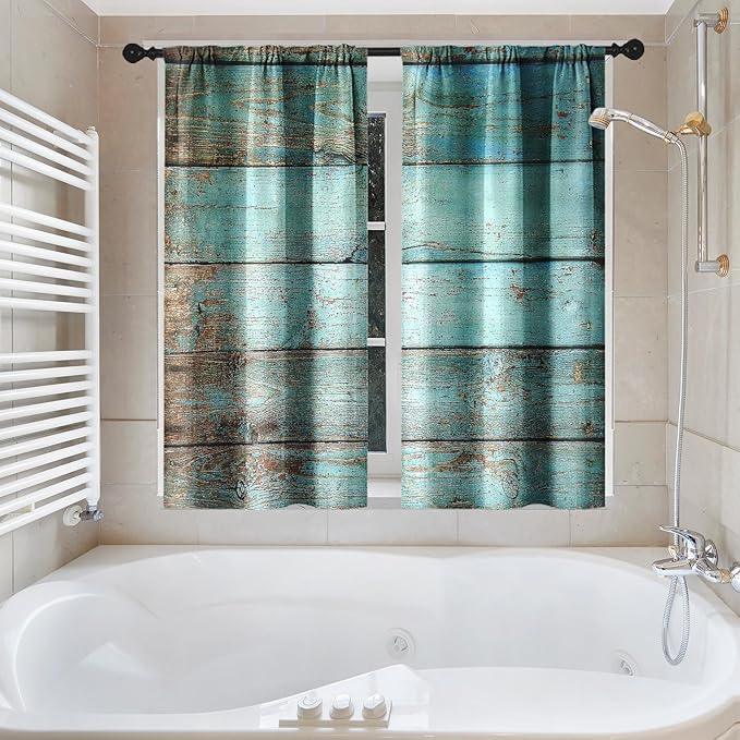 Culudea Turquoise Wooden Shower Curtain Set, Teal Green Blue Bathroom Window Waterproof Shower Curtain Set for Bathroom Decor - ModernBath