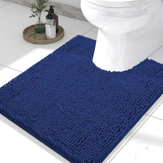 Smiry Luxury Chenille Toilet Rugs U-Shaped 24x20, Soft Absorbent Non-Slip Contour Bathroom Rugs for Toilet, Machine Washable Contoured Bath Mats, Royal Blue - ModernBath