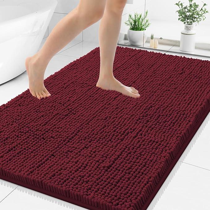 Smiry Luxury Chenille Bathroom Rugs 40x32, Extra Soft and Absorbent Shaggy Bath Mat, Machine Washable, Non-Slip Plush Carpet Runner for Tub, Shower, and Floor, Home Decor Accessories, Burgundy - ModernBath