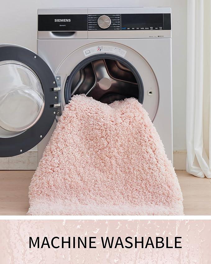 Ruggnovea Toilet Rugs U-Shaped Mat 24x22, Contour Bathroom Mat - Ultra Soft & Absorbent Microfiber, Quick-Dry, Machine Washable with High Density Foam Latex Non Slip Backing, Pink - ModernBath