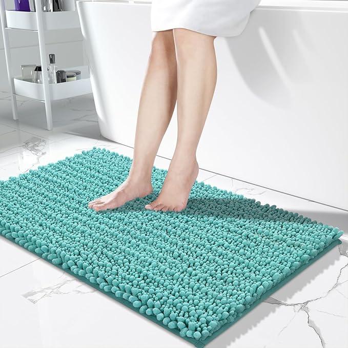Yimobra Long Bathroom Rugs Non Slip Washable 44x24 Inch - Ultra Soft Absorbent Chenille Bath Mat, Quick Dry Shaggy Floor Carpet for Tub Shower, Lake Blue Home Decor Accessories - ModernBath