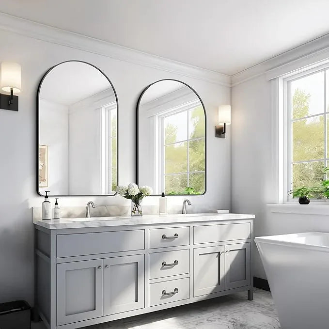 GLASHOM Arched Bathroom Mirror, 30"x48" Black Arched Mirror for Bathroom, Wall Mounted Mirror, Black Vanity Wall Mirror w/Metal Frame for Bedroom, Entryway, Living Room, Vertically Hanging - ModernBath