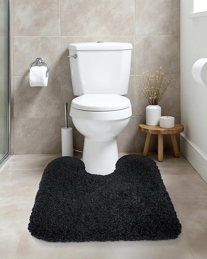 ILANGO Black Toilet Rugs U Shaped 22" × 24" Non Slip & Super Absorbent Extra Thick Soft, Washable Bath Mats for Bathroom Floor, Microfiber Plush Shaggy Contour Bath Rugs for Toilet,Dry Quick - ModernBath