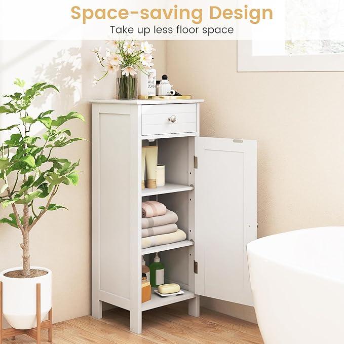 GLACER Floor Storage Cabinet, Multifunctional Bathroom Storage Cabinet with 2 Adjustable Shelves, Ideal for Bathroom, Living Room, 14 x 12 x 34.5 inches (White) - ModernBath