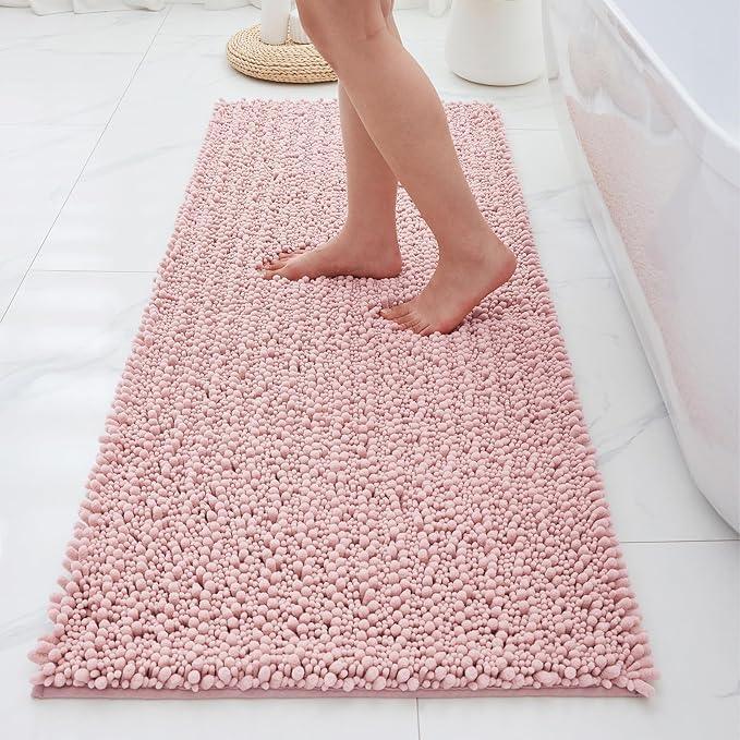 ILANGO Bathroom Rugs Pink 55x24,Extra Soft Absorbent Chenille Bath Rugs,Thick Non-Slip Shaggy Bath Mat,Machine Washable Quick Dry Shaggy Bath Mats for Bathroom Floor, Tub, Shower Accessories - ModernBath