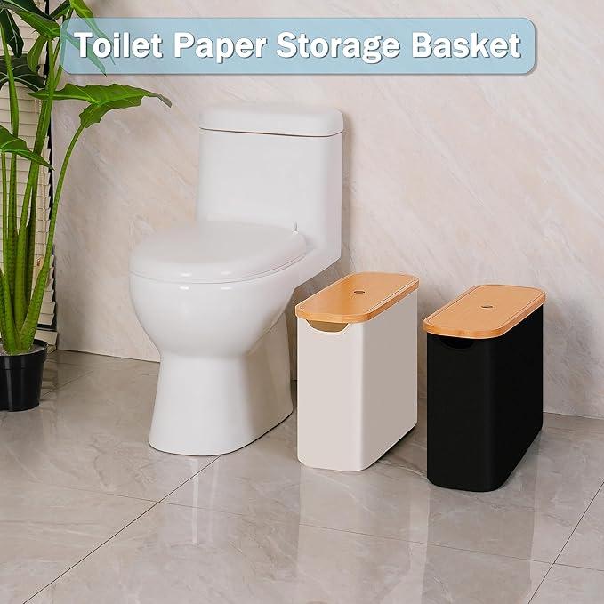 efluky Toilet Paper Storage, Toilet Paper Basket with Lid, Bathroom Storage Organizer, Free Standing Holder Up to 9 Mega Rolls, Black - ModernBath