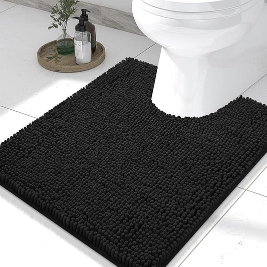 Smiry Luxury Chenille Toilet Rugs U-Shaped 24x20, Soft Absorbent Non-Slip Contour Bathroom Rugs for Toilet, Machine Washable Contoured Bath Mats, Black - ModernBath