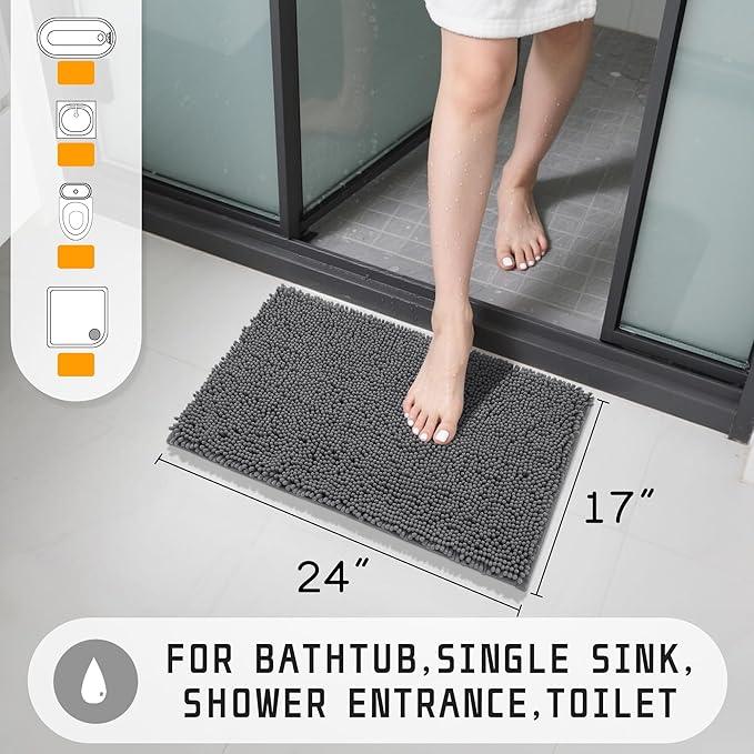 Yimobra Washable Bathroom Rugs, Super Soft & Absorbent Chenille Bath Mat for Floor & Carpet, Quick Dry Non Slip Bath Mat for Tub Shower, 24" x 17",Dark Gray - ModernBath