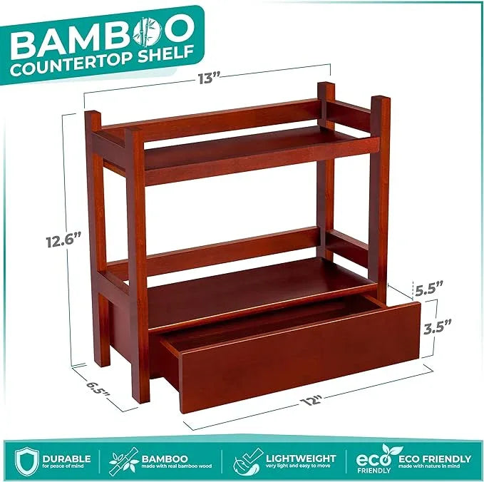 Sorbus Bamboo Bathroom Counter Organizer – 2-Tier Shelf with Hidden Drawer for Vanity, Matcha Station, Bathroom Sink Organizer Countertop, Kitchen & Office Storage (13″ L x 6.5″ W x 12.6″ H) (Brown) - ModernBath