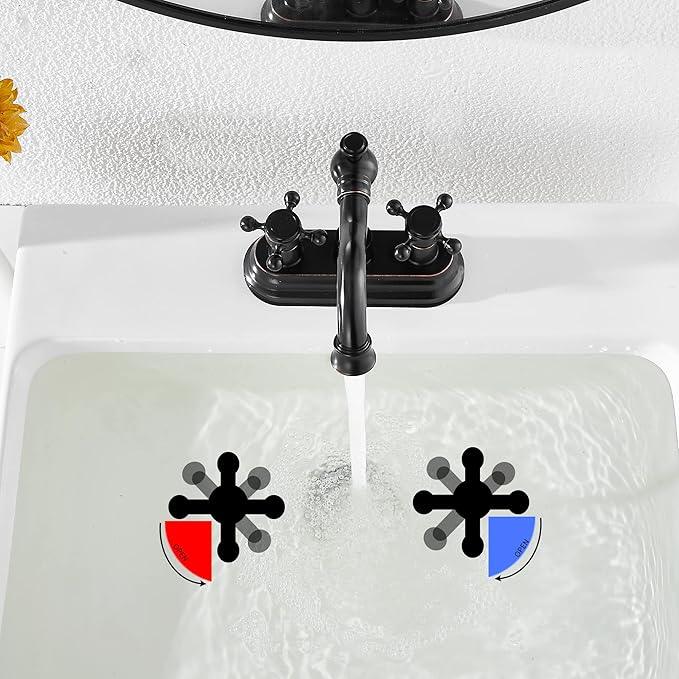 Bathroom Faucet Oil Rubbed Bronze GGStudy 2 Handles 4 Inches Centerset Bathroom Vanity with Drain Assembly and Supply Hose Lavatory Mixer Double Handle Tap - ModernBath