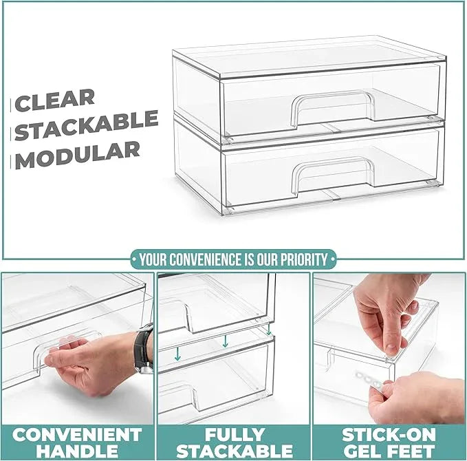Sorbus Acrylic Storage Containers - 2 Pack, Stackable Storage Bins Set for Bathroom Organization - Clear Acrylic Drawer Organizers - Makeup Case Pull-Out Drawers (12.1’’ Wide) - ModernBath