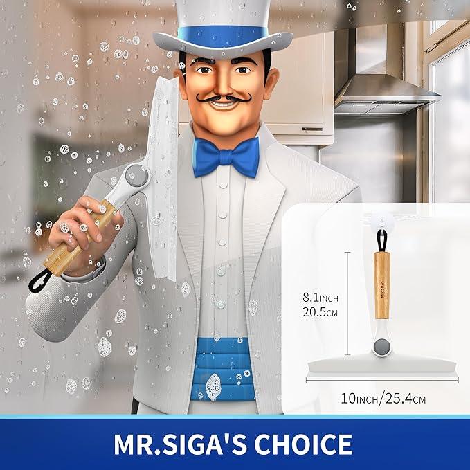 MR.SIGA All Purpose Silicone Squeegee for Shower Door, Mirror, Glass, Streak Free Shower Squeegee, Pivoting Bamboo Handle, Includes 1 Suction Hook, 10 inch Wide, 1 Pack - ModernBath