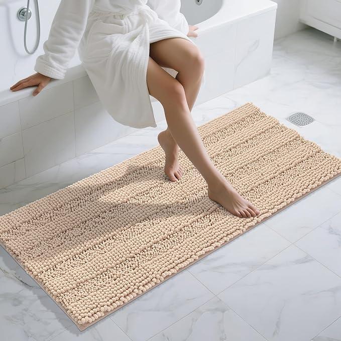 Yimobra Bathroom Runner Rugs 60"x24", Non Slip and Absorbent Bath Mat, Super Soft Water Absorbent Hallway Carpet, Machine Washable Rug for Vanity Tub Shower, Beige - ModernBath