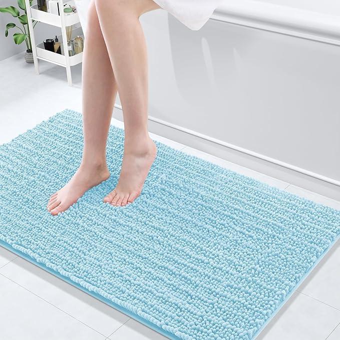 Arotive Luxury Chenille Bathroom Rug Mat, Extra Soft Thick Absorbent Shaggy Bath Rugs, Non-Slip Machine Wash Dry, Plush Bath Mats for Bathroom, Shower and Tub, 47x24, Blue - ModernBath