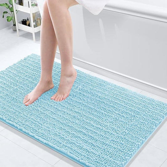 Arotive Luxury Chenille Bathroom Rug Mat, Extra Soft Thick Absorbent Shaggy Bath Rugs, Non-Slip Machine Wash Dry, Plush Bath Mats for Bathroom, Shower and Tub, 47x24, Blue - ModernBath