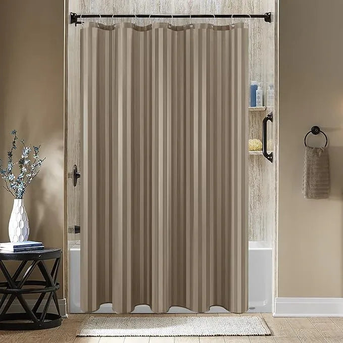 Biscaynebay Fabric Shower Curtain or Liner 72" by 72", Taupe Water Repellent Damask Stripes Bathroom Curtains Machine Washable - ModernBath