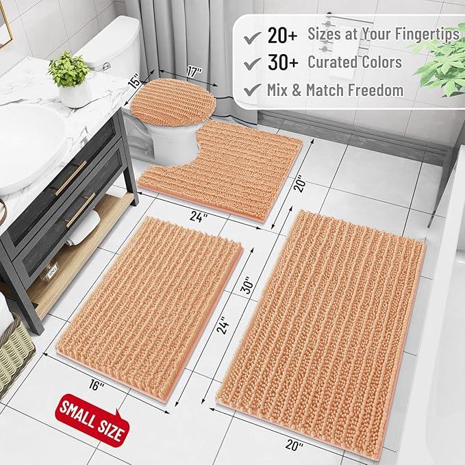 Arotive Luxury Chenille Bathroom Rug Mat, Extra Soft Thick Absorbent Shaggy Bath Rugs, Non-Slip Machine Wash Dry, Plush Bath Mats for Bathroom, Shower and Tub, 36x24, Peach - ModernBath