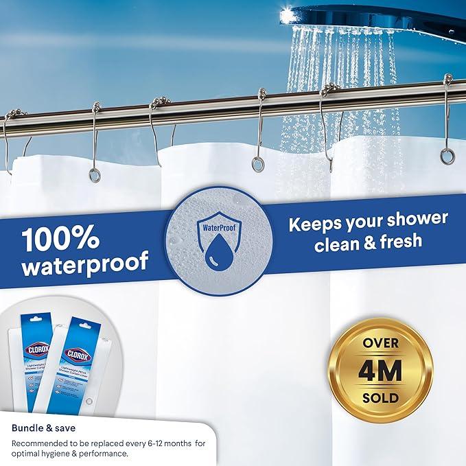 CLOROX Shower Curtain Liner, Premium Lightweight Flexible Waterproof 3g PEVA for Bathroom with Weighted Magnets, Standard Size 70" x 72", Frosty 2 Pack - ModernBath