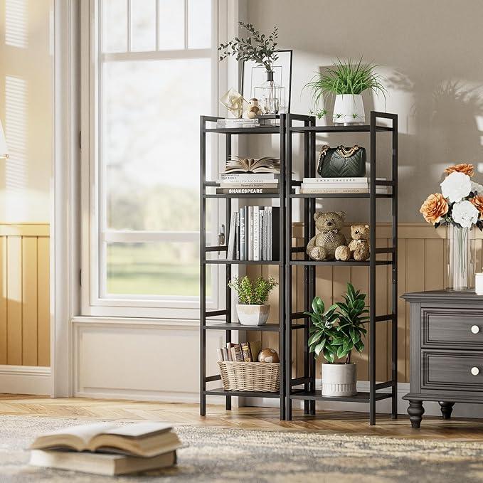 HITNET 5 Tier Narrow Bookshelf, Bamboo Bookcase, Slim Tall Storage Rack Free Standing Shelving Unit with Adjustable Shelves for Living Room Bedroom Bathroom, Black - ModernBath