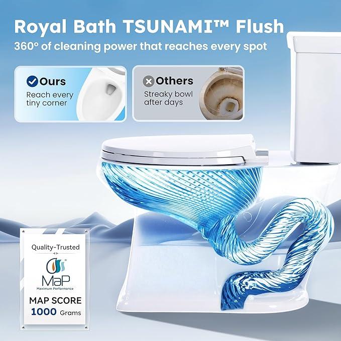 17.3” ADA Comfort Height Toilets with Hidden Drainage Port, 14" Wide Bowl Two Piece Toilets for Bathrooms, Tall Height, 1.28 GPF Single Power Flush Toilet with Jet Flush, 12" Rough In - ModernBath