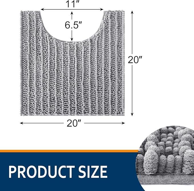 Smiry Bathroom Toilet Rugs U Shaped 20x20, Extra Soft Absorbent Non Slip Rubber Backing Chenille Contour Bath Rugs for Toilet, Machine Washable Contoured Bath Mats, Grey - ModernBath