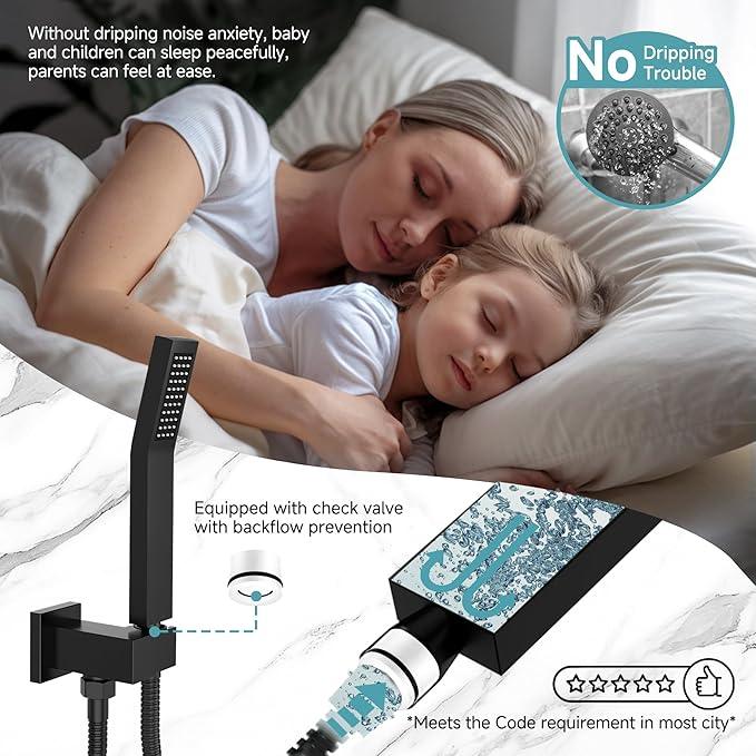 SR SUN RISE Shower Faucet Set & System - 12 Inch Rainfall Shower Head & Handle Set Wall Mounted Matte Black Solid Brass Valve Trim Kit Included - ModernBath