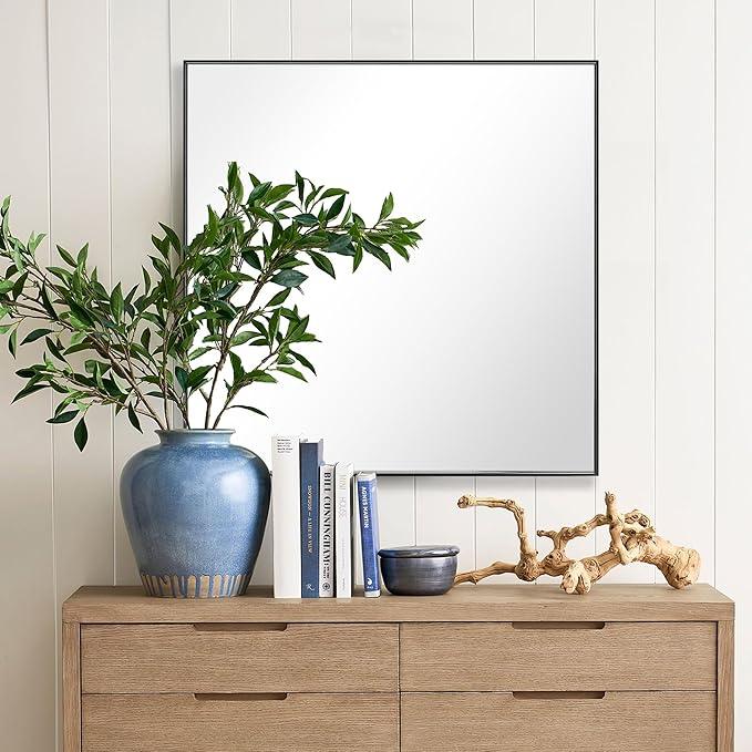 Bonverre 30x30 Inch Black Bathroom Mirror for Wall, Aluminum Frame Rectangle Rectangular Vanity Mirror, Modern Large for Bedroom, Living Room, Horizontal or Vertical - ModernBath