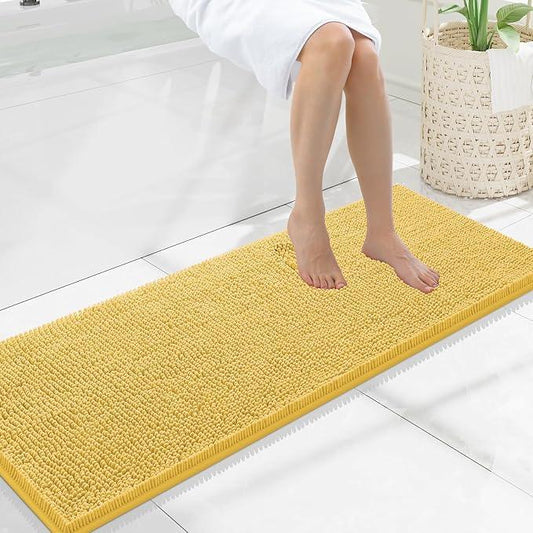 Smiry Luxury Chenille Bathroom Rugs 47x17, Extra Soft and Absorbent Shaggy Bath Mat, Machine Washable, Non-Slip Plush Carpet Runner for Tub, Shower, and Floor, Home Decor Accessories, Yellow - ModernBath