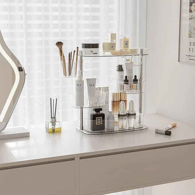 ACRYDECOR Clear Acrylic Makeup Organizer, Multi-Tier Cosmetic Storage Rack with Side Containers, Large Capacity Skincare Holder for Bathroom Counter, Vanity & Desk - ModernBath