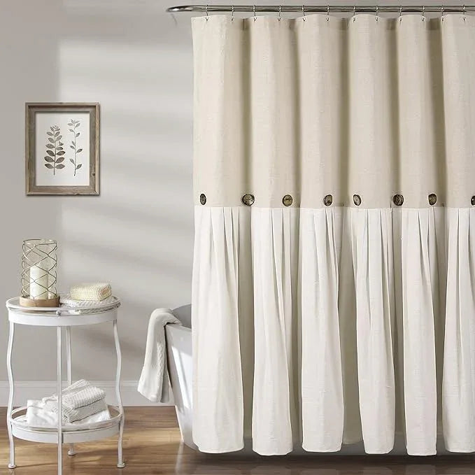 Lush Decor Linen Button Shower Curtain, 72" W x 78" L, Linen - Extra Long Shower Curtains - Neutral Shower Curtain Fabric - Farmhouse Bathroom Decor - ModernBath