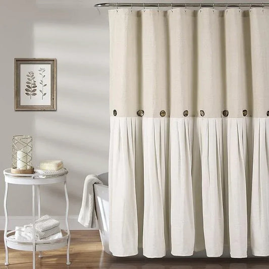 Lush Decor Linen Button Shower Curtain, 72" W x 78" L, Linen - Extra Long Shower Curtains - Neutral Shower Curtain Fabric - Farmhouse Bathroom Decor - ModernBath